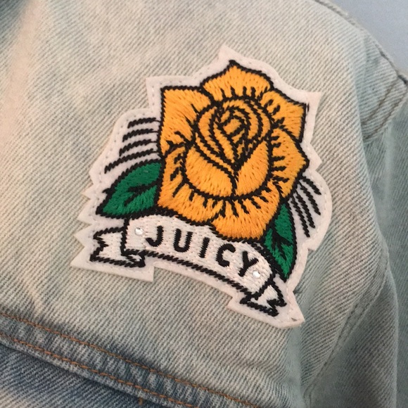 🆕 Juicy Couture Tattoo Patch Denim Jacket L - Picture 6 of 13